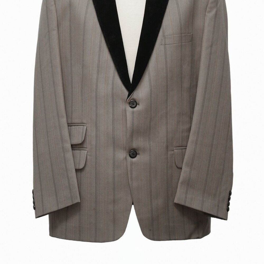 Mens Blazer Beige Striped Velvet Lapel Formal Suit Jacket Wedding Sport Coat 46R - Picture 5 of 7